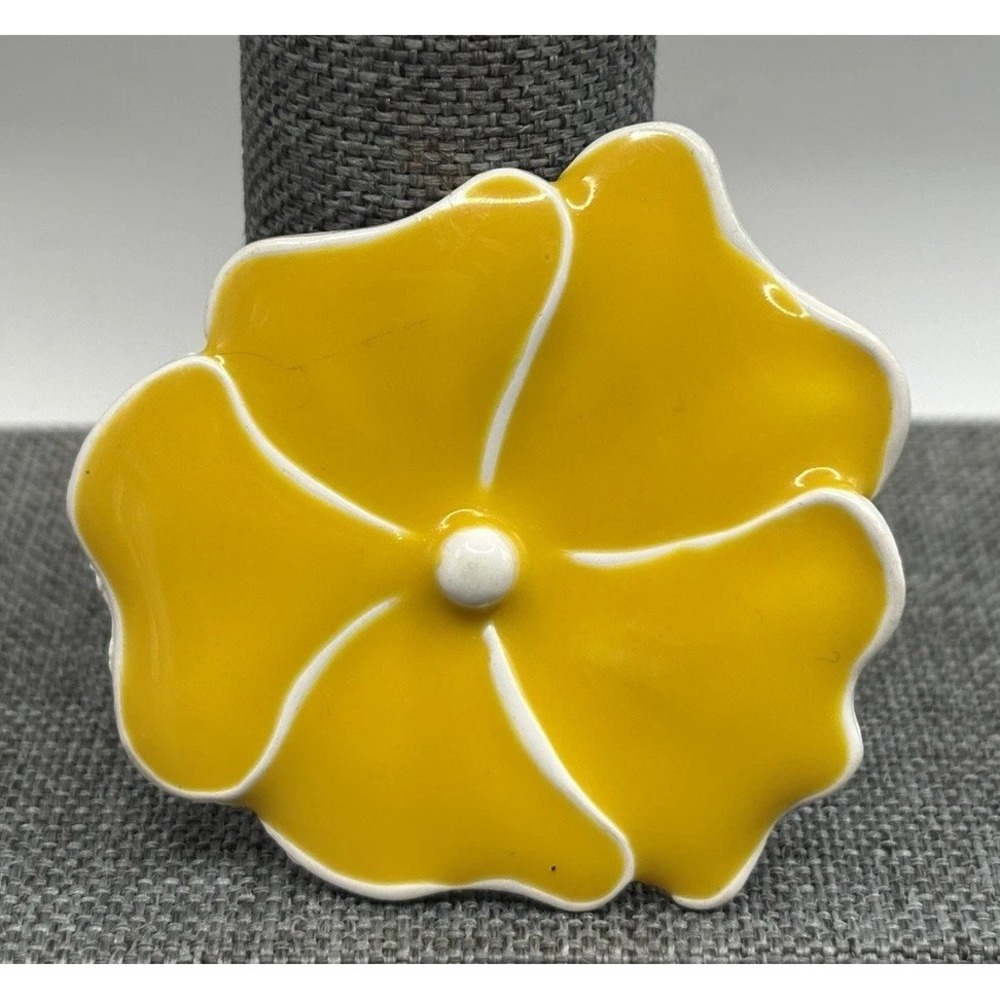 Vintage Yellow Enamel Flower Brooch Pin Flower Power Mod Pop Art